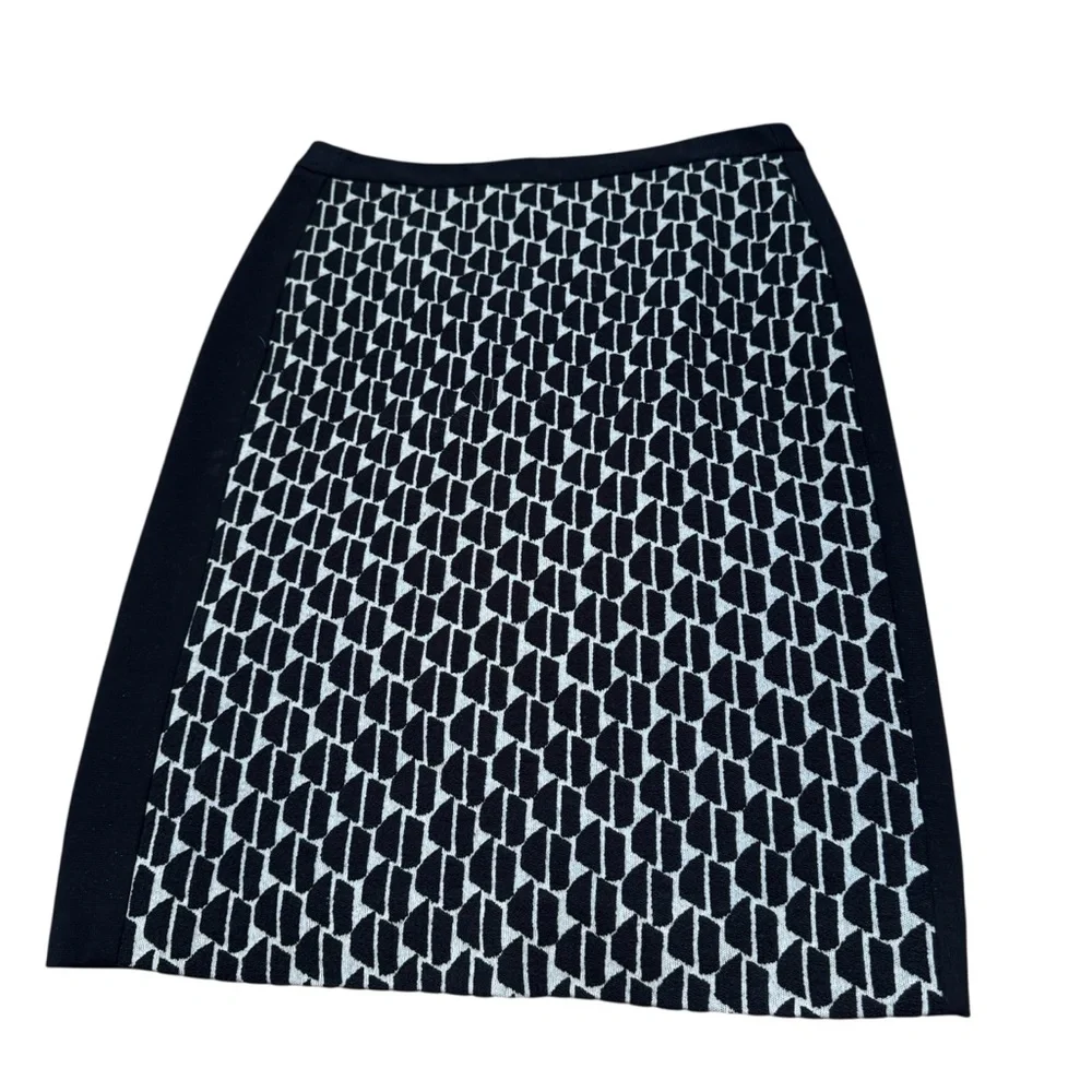 DIANE VON FURSTENBERG Alyce‎ Black and Cream Geometric WOOL BLEND PENCIL Skirt 6